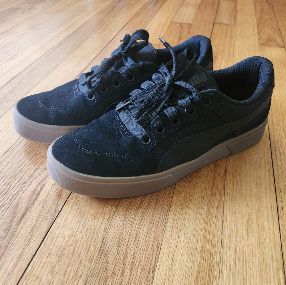 Puma Black Suede Low-Top Sneakers with Gum Sole